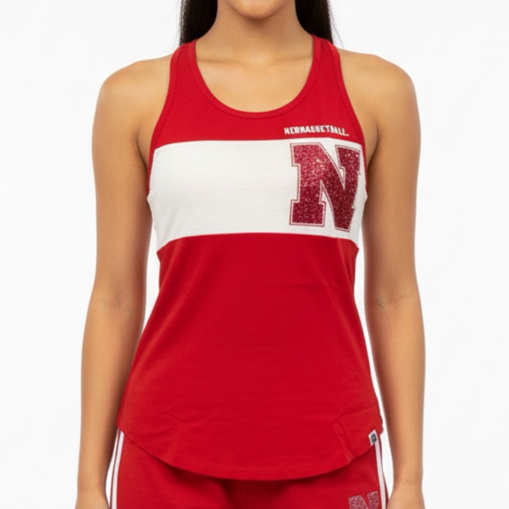 PINK Victoria's Secret Red & White Tank Top Nebraska Cornhuskers Huskers‎ - 6116